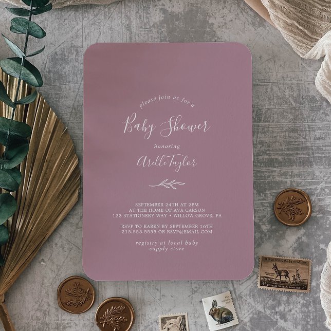 Hoja mínima | Invitación a Baby Shower malva (Subido por el creador)
