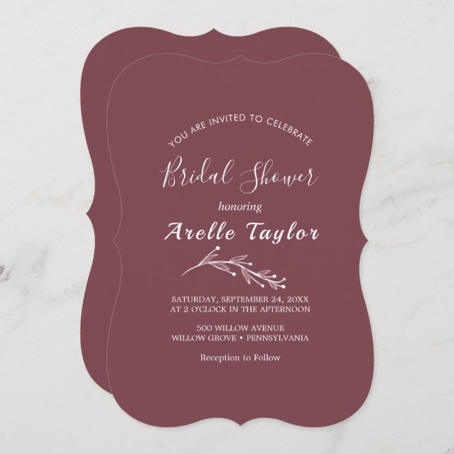 Hoja mínima | Invitación a la ducha de novia en Bo (Anverso / Reverso)