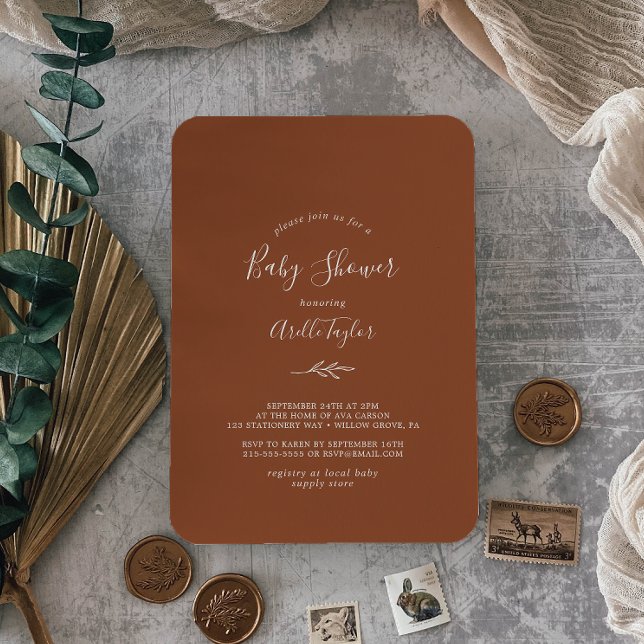 Hoja mínima | Invitación de Terracotta Baby Shower (Subido por el creador)
