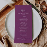 Hoja mínima | Menú de cena de Berry Purple Boda<br><div class="desc">La carta de menú de la cena es mínima para los bodas de boho. El diseño presenta una sencilla silueta de hojas de vegetación en un romántico color violeta estival con un minimalista estilo bohemio-jardín. Este menú se puede utilizar para la recepción de bodas, la cena de ensayo o cualquier...</div>