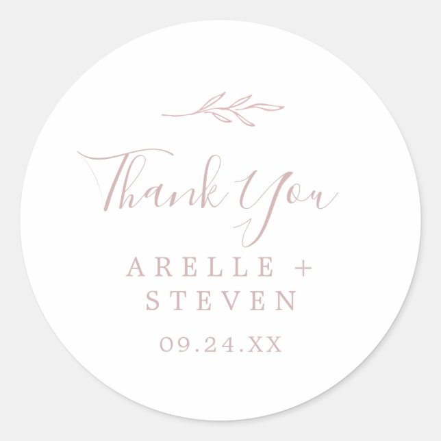 Hoja mínima | Rubor Pink Gracias Pegatina Favor (Anverso)