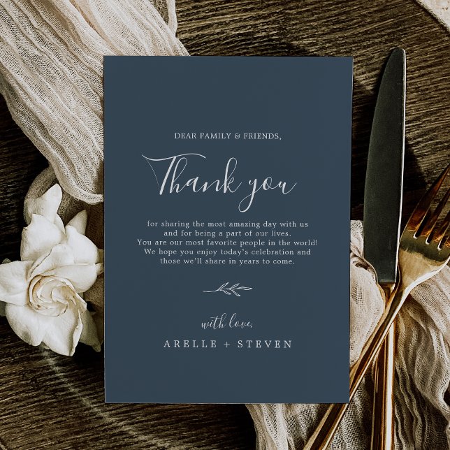 Hoja mínima | Tarjeta de recepción de pizarra azul (Minimal Leaf | Slate Blue Thank You Reception Card)