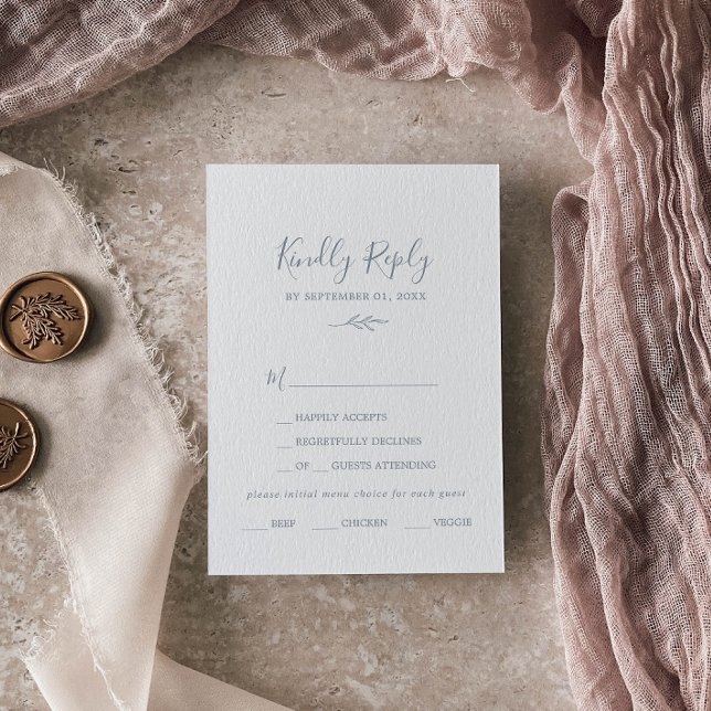 Hoja mínima | Tarjeta RSVP Dusty Blue Menu Choice (Subido por el creador)