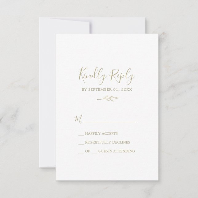 Hoja mínima | Tarjeta RSVP Simple Gold (Anverso)