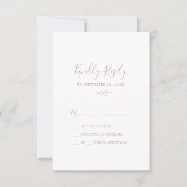 Hoja mínima | Tarjeta RSVP simple rosa Rubor (Anverso)