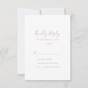 Hoja mínima   Tarjeta RSVP simple rosa Rubor