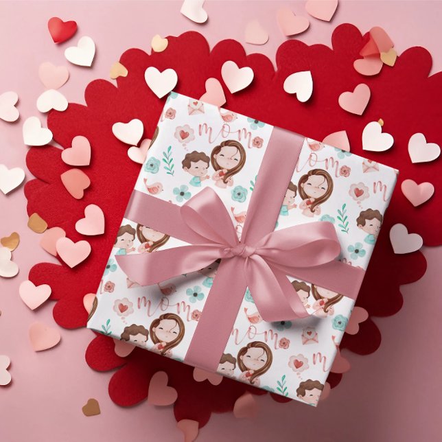 Hoja plana de envolver de mamá de 3 hojas (Celebrate mom this Valentine's Day with these cute watercolor wrapping paper sheets! )