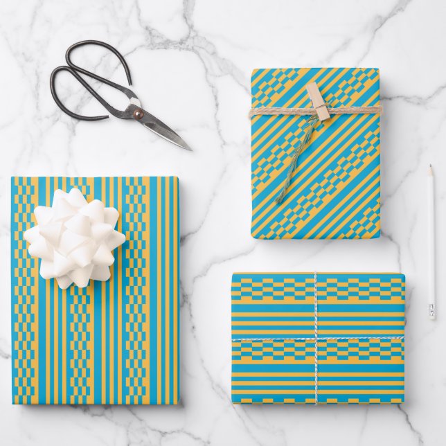 Hoja plana de papel de envolvimiento amarillo azul (Anverso)