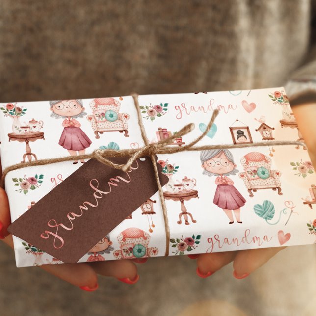 Hoja plana de papel de envolvimiento de la abuela  (Celebrate grandma with these cute wrapping paper sheets! )