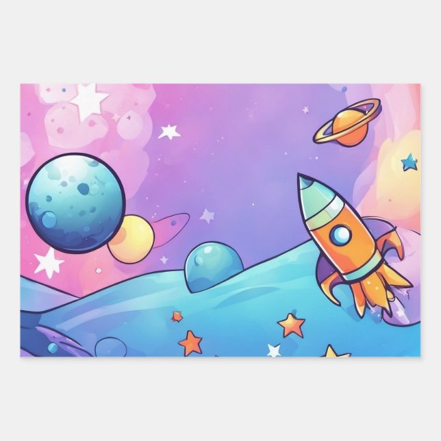 Hoja plana de papel de envolvimiento de Rocketship (Anverso)