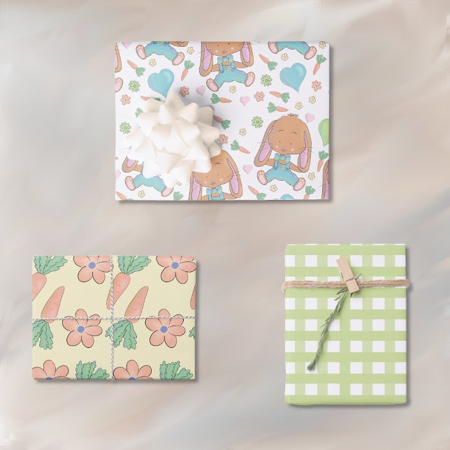 Hoja plana de papel de envolvimiento de Semana San (Whimsical bunny theme wrapping paper sheets .)