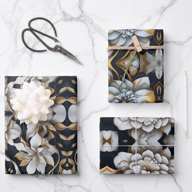 Hoja plana de papel de envolvimiento negro y blanc (Anverso)