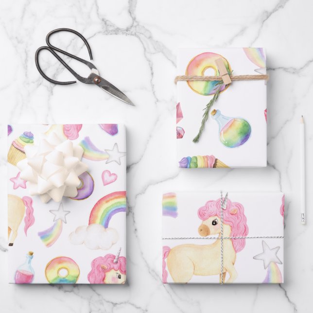 Hoja plana de papel de envolvimiento unicornio de  (Anverso)