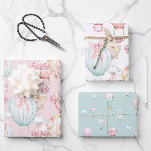 Hoja plana de papel para envolver a bebés rosa y a (Anverso)