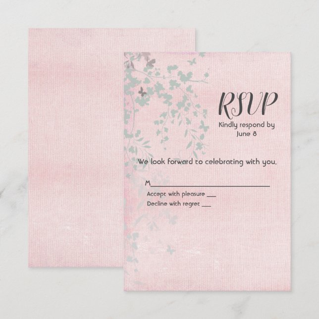 Hoja rosa y plateada RSVP (Anverso / Reverso)