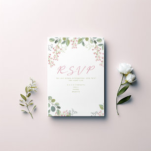 Hoja rosa y verde y flor tarjeta "RSVP"