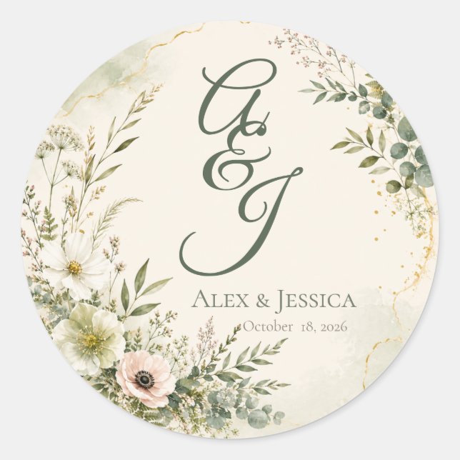 Hoja: Sello de boda botánico personalizado (Anverso)
