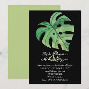 Hoja tropical de Monstera en matrimonio negro invi