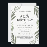Hoja verde acuarela Invitación a los 50 años<br><div class="desc">Watercolor Green Leaf 50th Birthday Invitation Colección de coincidencias para invitación disponible en Nicho y Nest Store</div>
