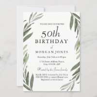 Hoja verde acuarela Invitación a los 50 años