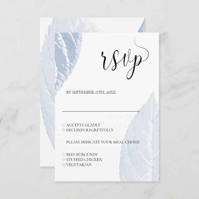 Hojas azul turbias Boda Tarjeta RSVP (Anverso / Reverso)