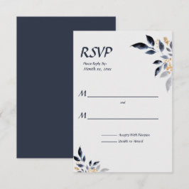 Hojas azules con RSVP de Boda de Oro