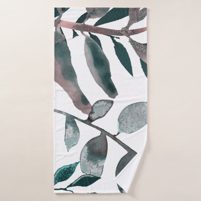 Hojas botánicas de verde acuarela rubor rústico (Toalla de baño)