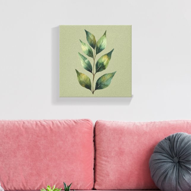 Hojas Botánicas de Verde Salvia en Lienzo (Insitu (Sala de estar))