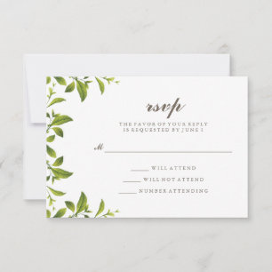 Hojas botánicas verdes elegantes que casan RSVP