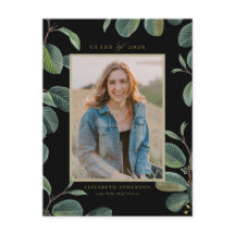 Hojas Botánicas Vintage Negras Tarjeta de Graduaci