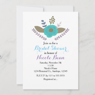 Hojas botánicas y invitaciones florales azules tea