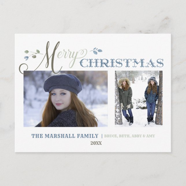 Hojas de acuarela | 2 Foto | Feliz Navidad (Anverso)