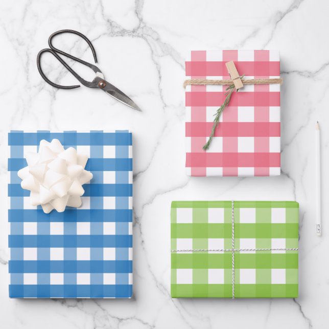 Hojas de ajuste de regalo de Gingham verde azul ro (Anverso)
