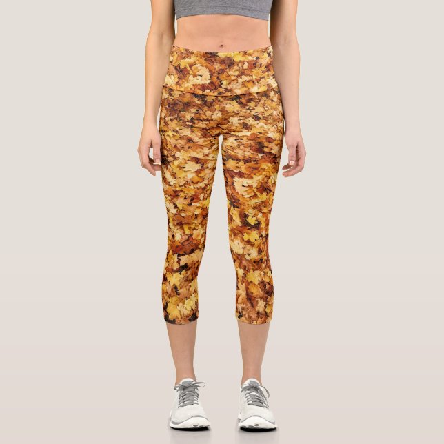 Hojas de arce amarillo ocaso Capri Leggings (Anverso)