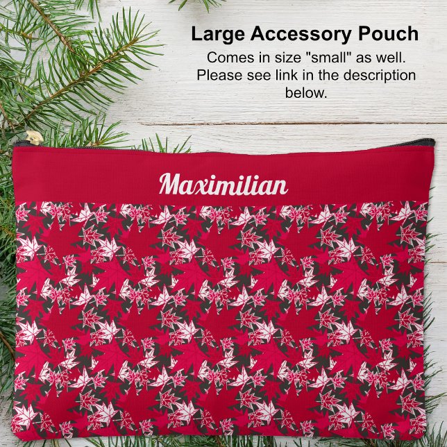 Hojas de arce en carbón vegetal - Gran bolsa acces (Red and White Maple Leaves on Charcoal - LARGE Accessory Pouch by The Canadian Outpost shop)