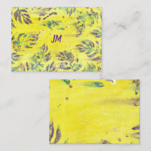 Hojas de azul morado Monograma en Tarjetas amarill