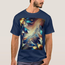 Hojas de cobre y azules en camiseta abstracta