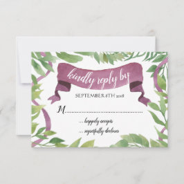 Hojas de color morado y verde - Tarjeta RSVP