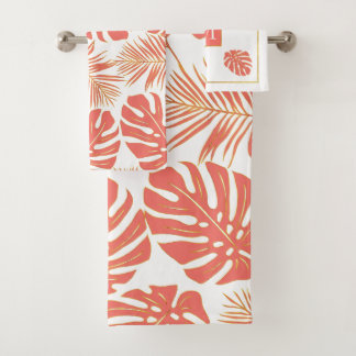 Hojas de coral vivos tropicales y monograma