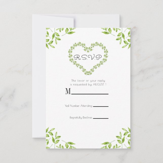 Hojas de corazón verde shabby chic verde respuesta (Anverso)