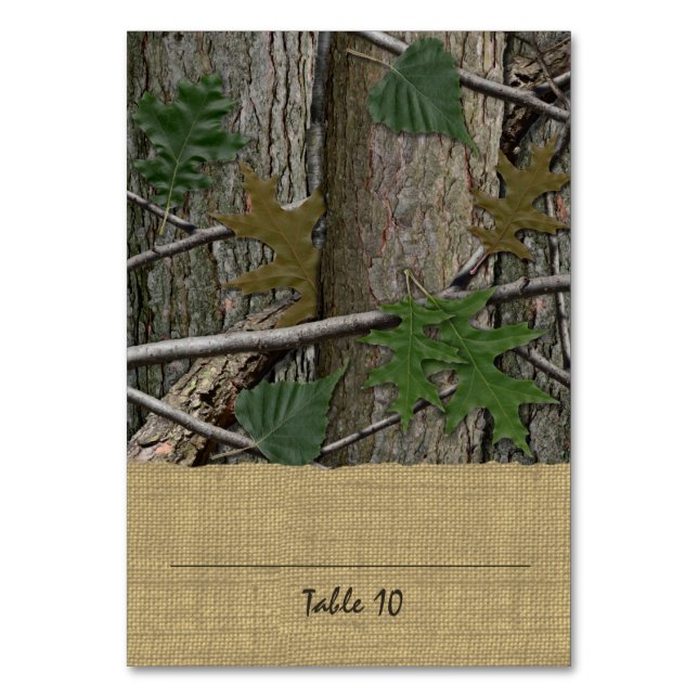Hojas de corteza de árbol y tarjeta Burlap Place (Anverso)