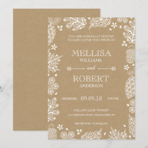 Hojas de encaje en la invitación de la boda de
