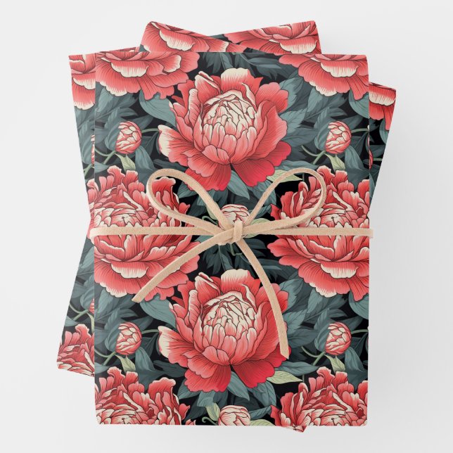 Hojas de envoltorio de flores de peonía rojas y sa (In situ)