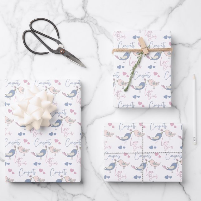 Hojas de envoltorio para pájaros de amor felicitac (Anverso)
