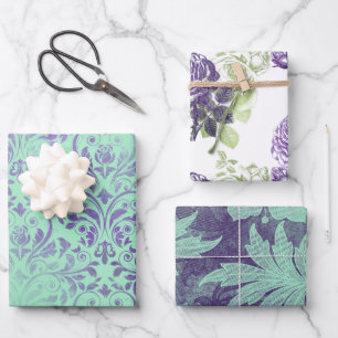 Hojas de envoltura florales púrpura y verde