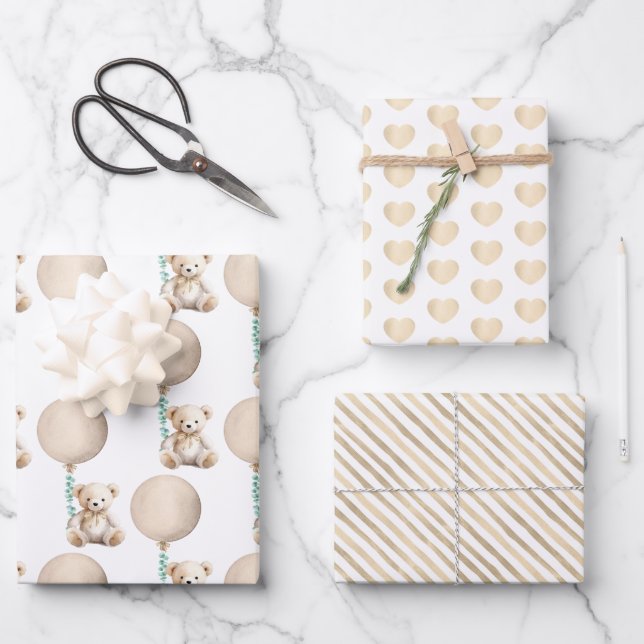 Hojas de envolvimiento de Baby Shower de Teddy Bea (Anverso)