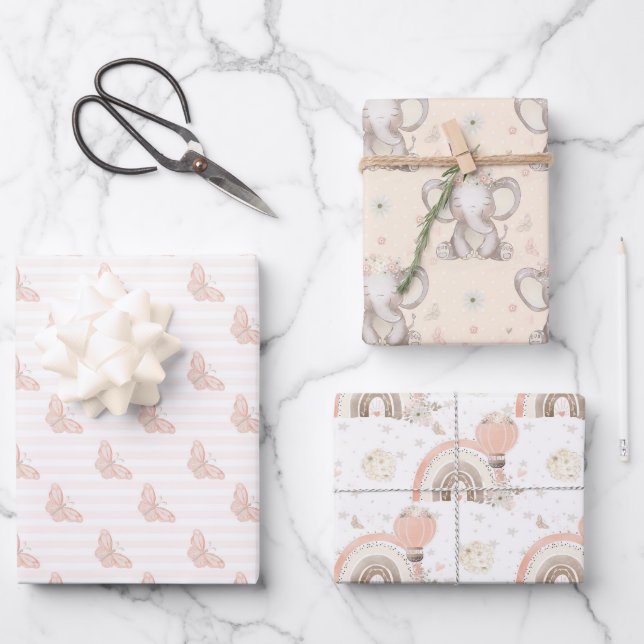 Hojas de envolvimiento de Elephant Baby Girl Baby  (Anverso)