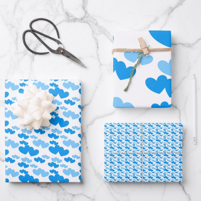 Hojas de envolvimiento Patrón de corazón azul (Anverso)