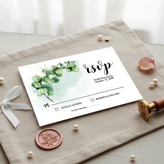 Hojas de eucalipto elegantes verde de boda RSVP (RSVP Card Wedding Eucalyptus Watercolor Elegant, Eucalyptus Invitation)