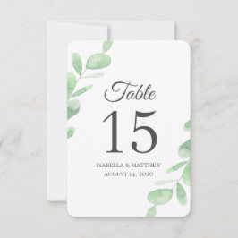 Hojas de eucalipto. Números de mesa de boda sencil